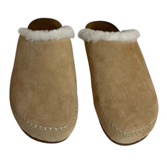 Jenni Kayne Shearling-Lined Moc Clog Natural Suede Slippers Size 38 Italy 8 US - Picture 6 of 15